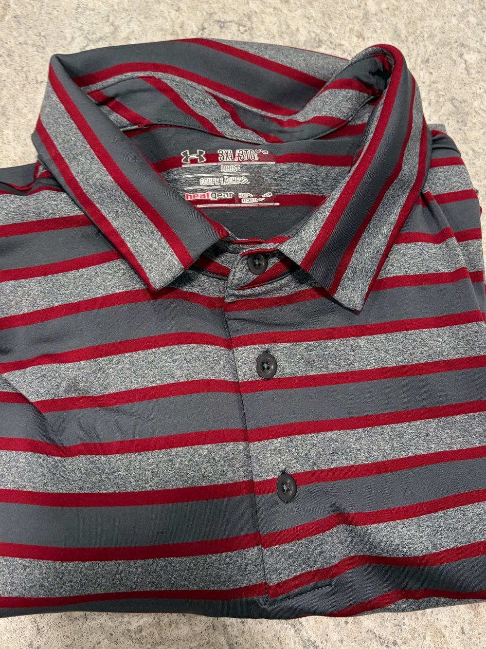 Under Armour Heat Gear Men’s Grey & Maroon Striped Polo Shirt-3XL